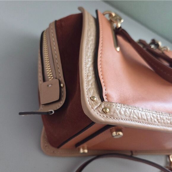 🍁Coach Suede Leather Colorblock Dreamer Satchel Crossbody Bag In Sunrise - Picture 10 of 16